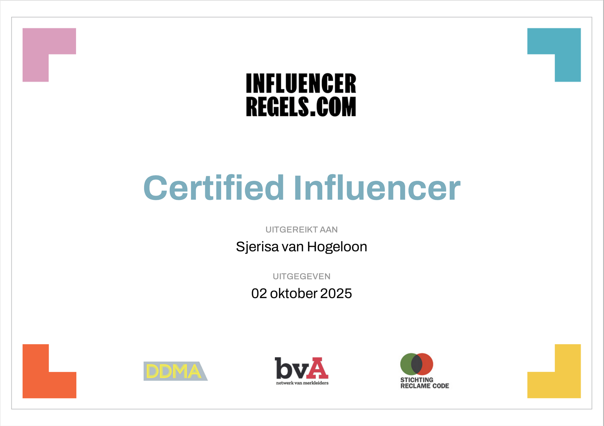 Preview van het Certified Influencer certificaat